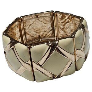 Elegant Gold Tone Cream Chunky Stretch Bracelet Statement Fashion Jewelry Women
